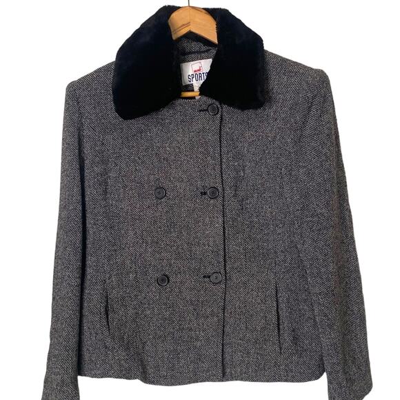 Vintage Mondi Sports Size 8 Wool Blend Tweed Faux Fur Collar Pockets - Picture 1 of 8